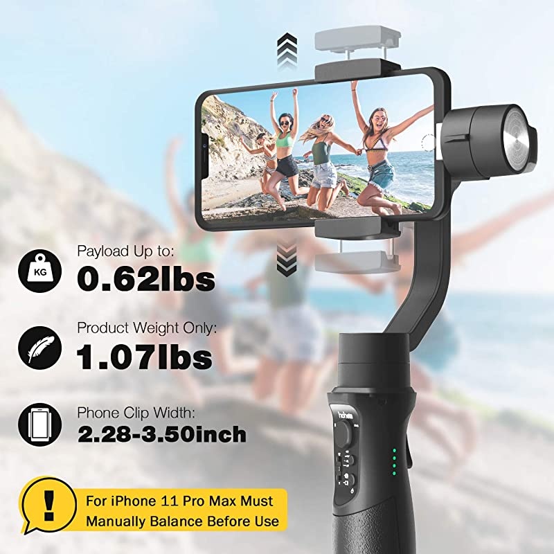3Axis Gimbal Stabilizer for iPhone 12 11 PRO MAX X XR XS Smartphone Vlog Youtuber Live Video Record with Sport Inception Mode Face Object Tracking Motion TimeLapse  iSteady Mobile Plus