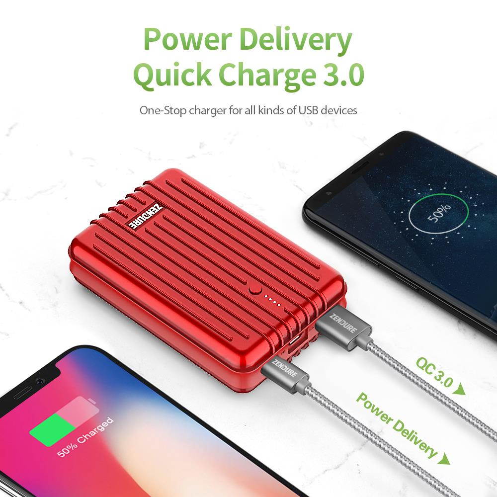 Zendure A3 PD 10,000 mAh Crush-Proof Portable Charger (Red)