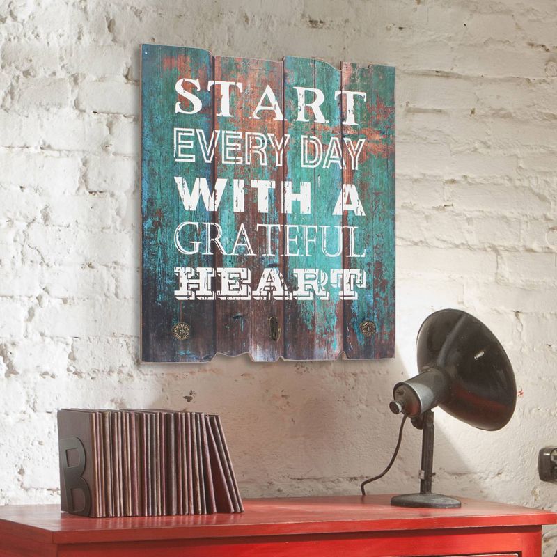 15.5" x 15.5" Rustic Wooden Grateful Heart Wall Art Turquoise/Brown - Stonebriar Collection