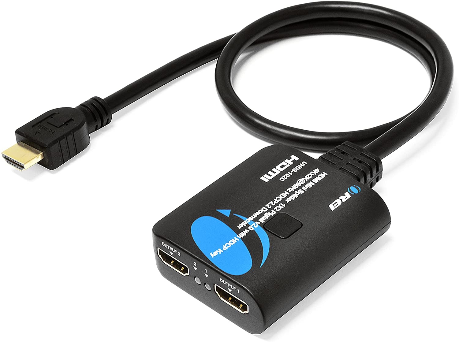 OREI 4K 1 in 2 Out HDMI Splitter 4:4:4 8-bit - HDMI 2.0, HDCP 2.2, 18 Gbps, 4K @ 60Hz HDMI Duplicator/Distributor UltaHD High Resolution Down Scaler 1x2 (UHDS-102C)