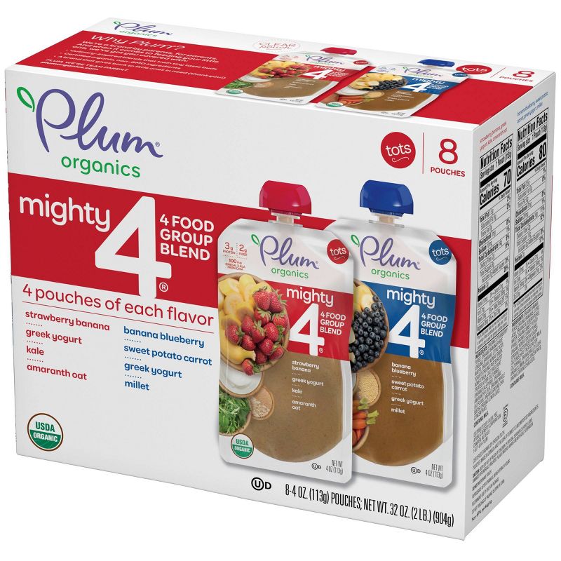 Plum Organics 8pk Mighty 4 Variety Flavor Baby Food Pouches - 32oz