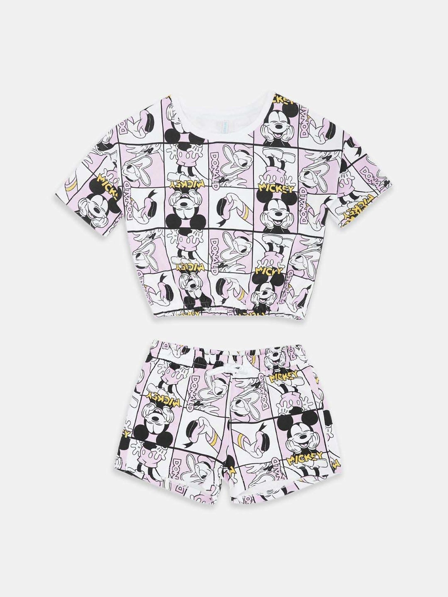 Pantaloons Junior Girls Off-White & Pink Cotton Printed Minnie Mouse T-Shirt Set