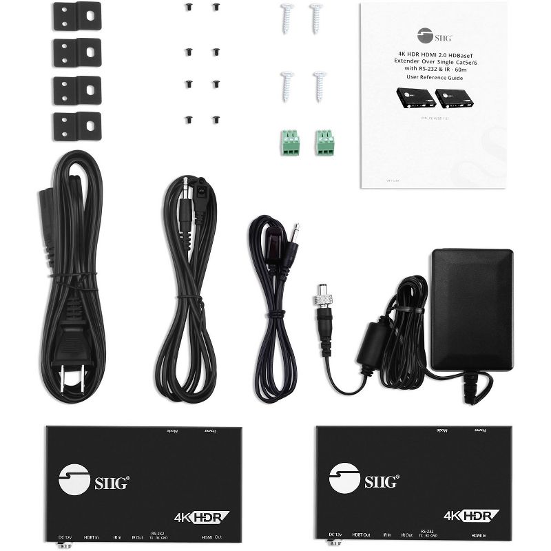 SIIG 4K HDR HDMI 2.0 HDBaseT Extender Over Single Cat5e/6 with RS-232 & IR - 60m - 1 Input Device - 1 Output Device - 196.85 ft Range
