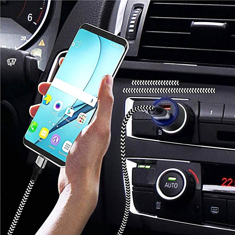 Car Charger for LG V60 Thinq K51 Q70 V40 V35 V50 Velvet Wing 5G,Moto Motorola G Stylus,G Power,Edge Plus,One/Z4 Z3 Z2 Play Droid Force/Razr,Dual USB Adapter Plug:Quick Charge 3.0+2.4A+2X6ft Cable