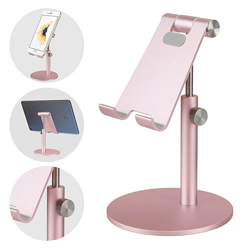 Adjustable Tablet Stand Cell Phone Desk Holder Aluminum Desktop Stand Solid AntiSlip Portable Universal Holders Compatible with All Mobile Smart Phone TabletRose Gold