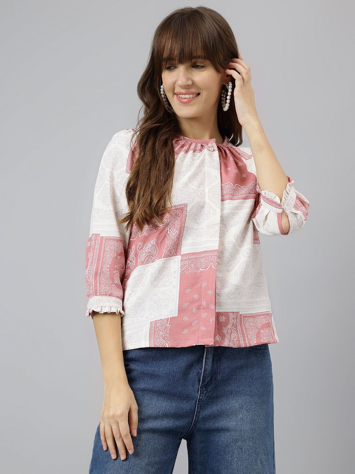 Latin Quarters Pink & White Printed Top