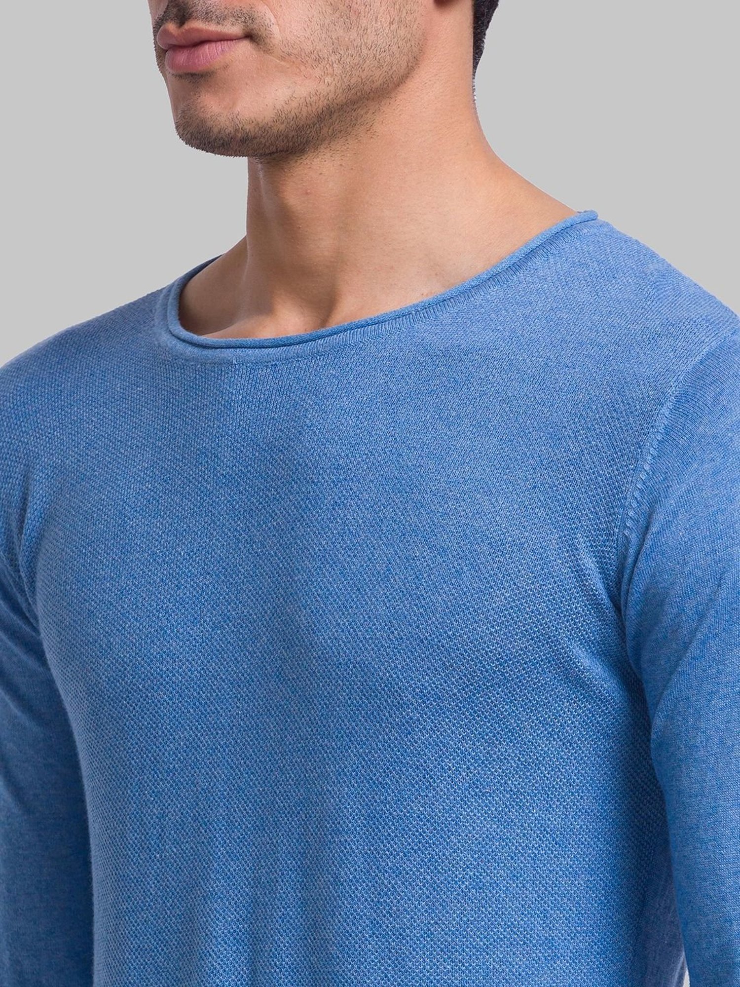 Parx Blue Cotton Regular Fit Sweater