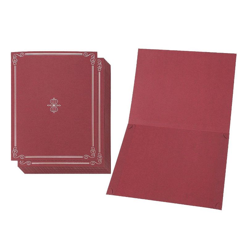 12-Pack Certificate Holder, Diploma Cover for Letter Size Award & Certificates, Red, Silver Foil, 11.2" x 8.8"