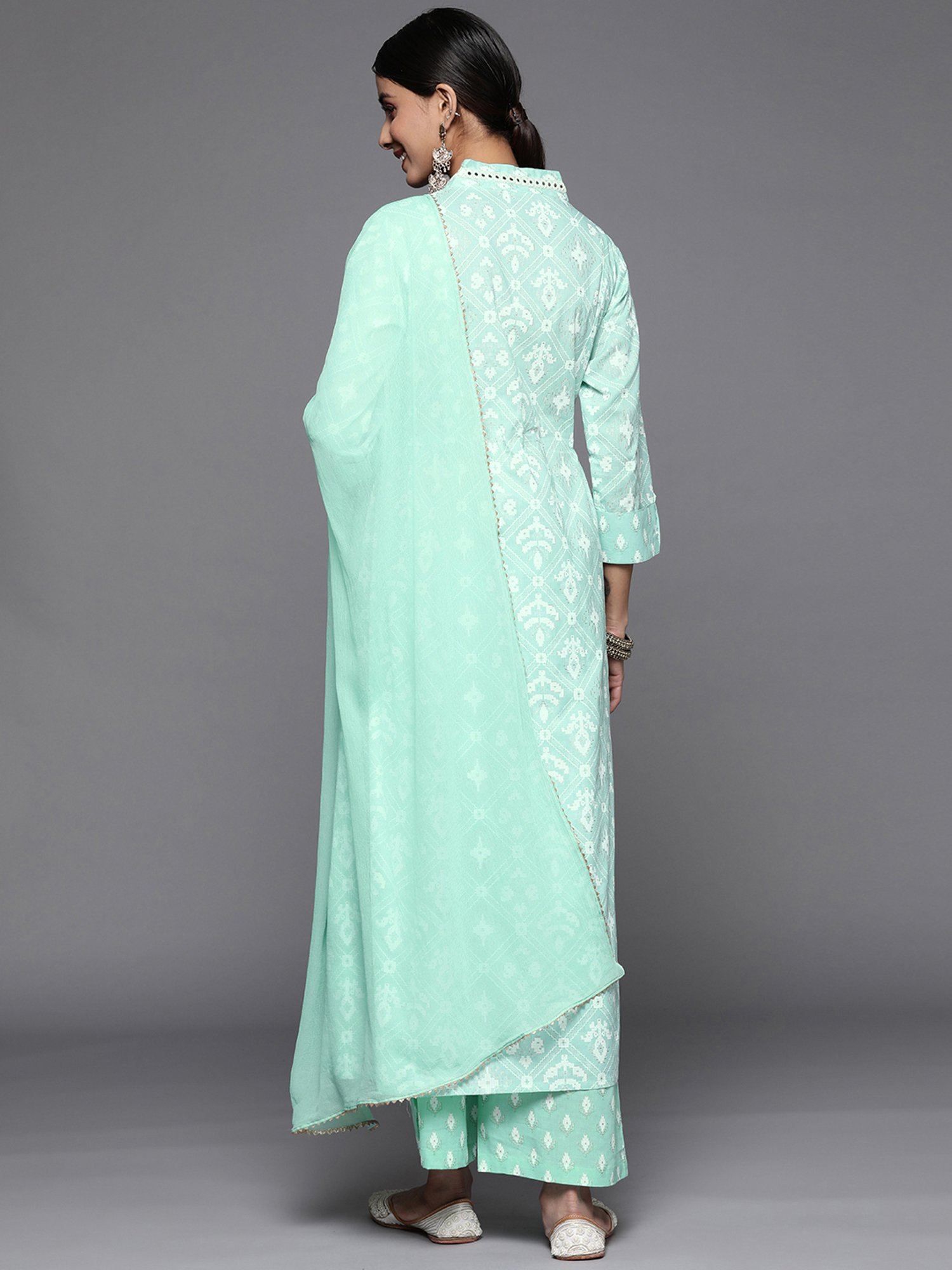 Varanga Blue Cotton Printed Kurta Palazzo Set With Dupatta