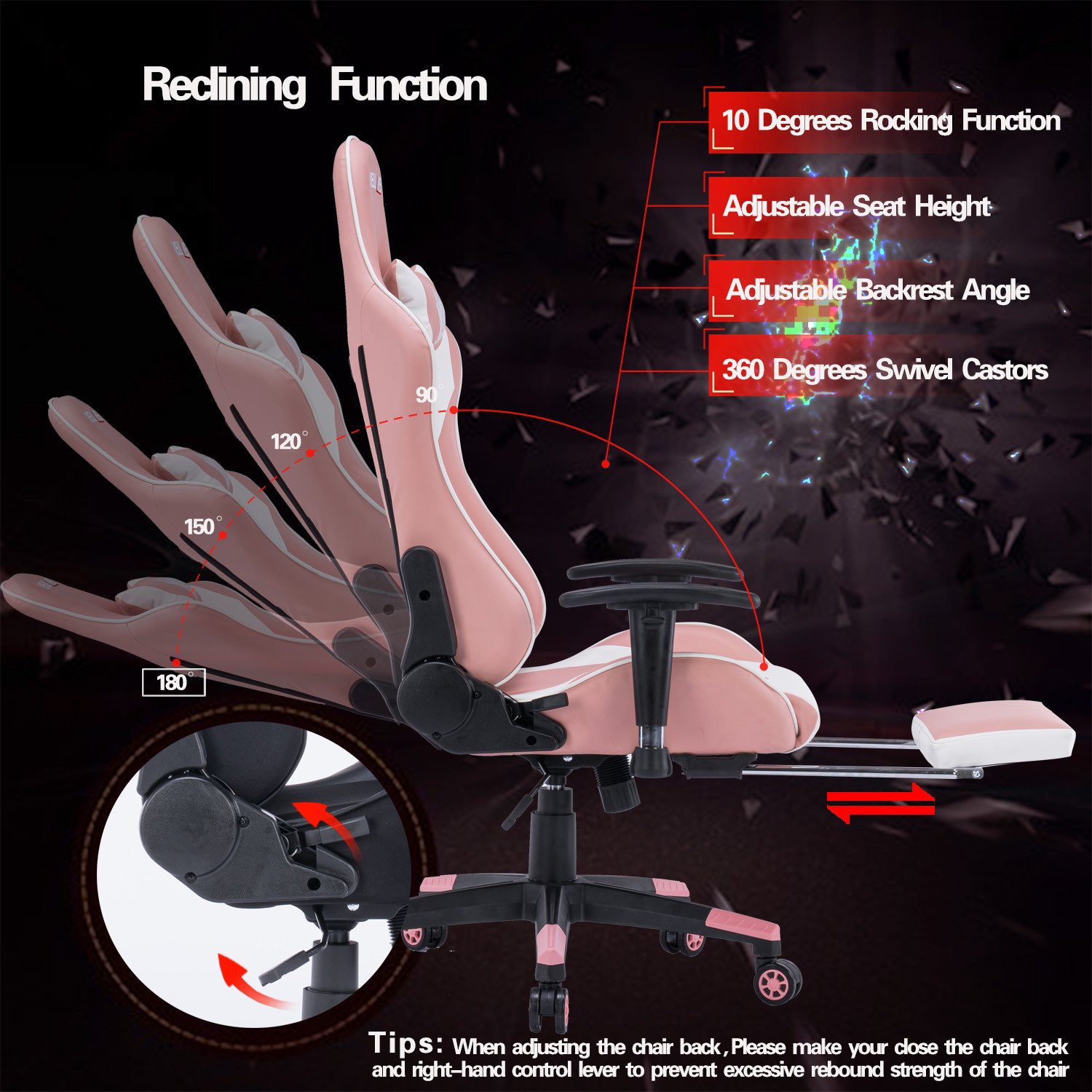 Gaming Chair, Racing Style Computer Desk Chair Padded Armrests Ergonomic Lumbar Support Adjustable Height