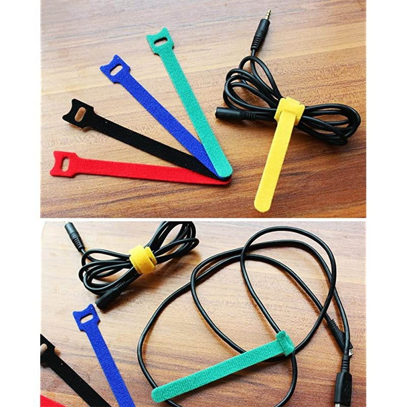 AA204 50 PCS Reusable Fastening Cable Ties Microfiber Cloth 6Inch Hook and Loop Cord Ties Multicolor
