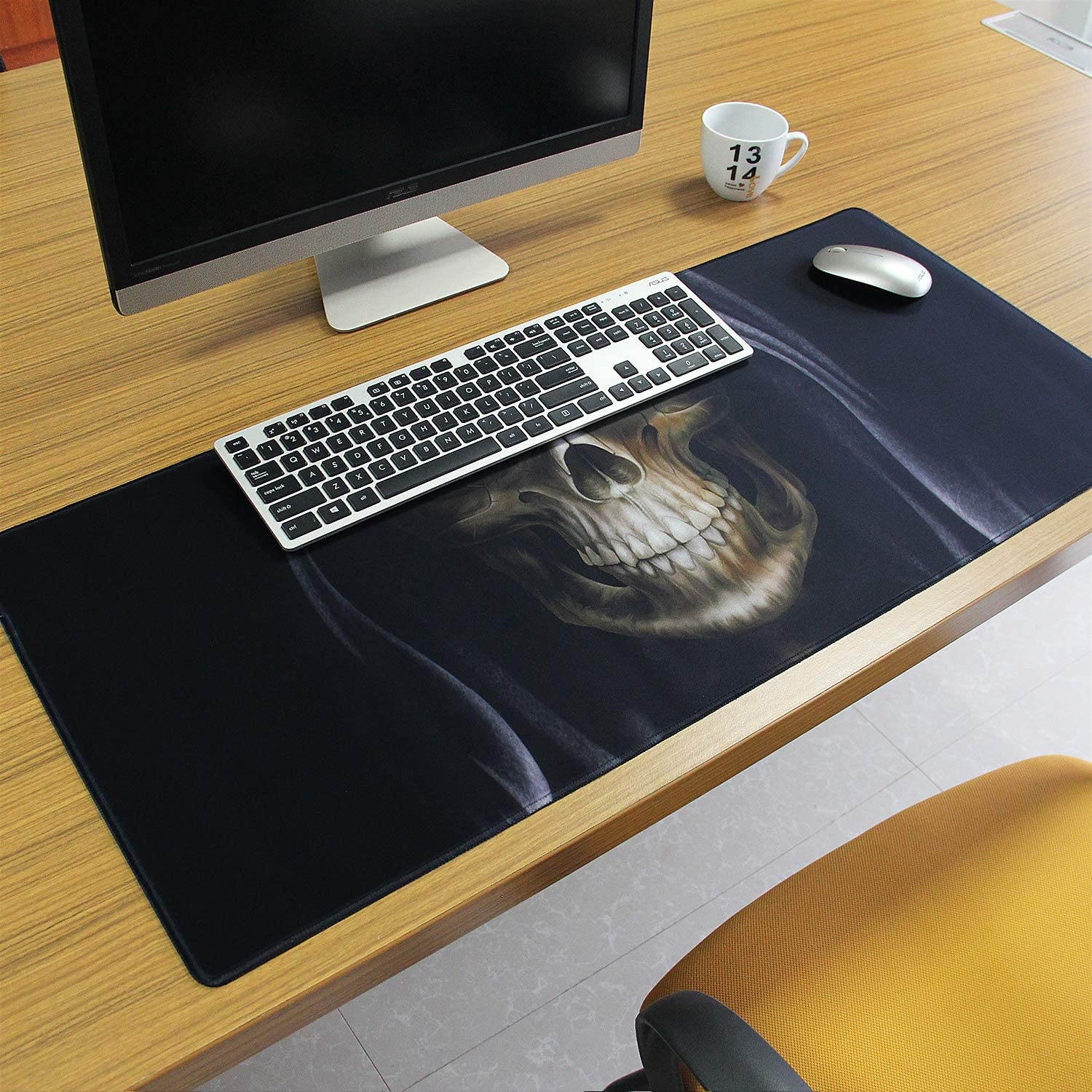 Meffort Inc Extra Large Extended Gaming Desk Mat 34.75 x 15.25 inch XXL XXLG Mouse Pad - Skull Face