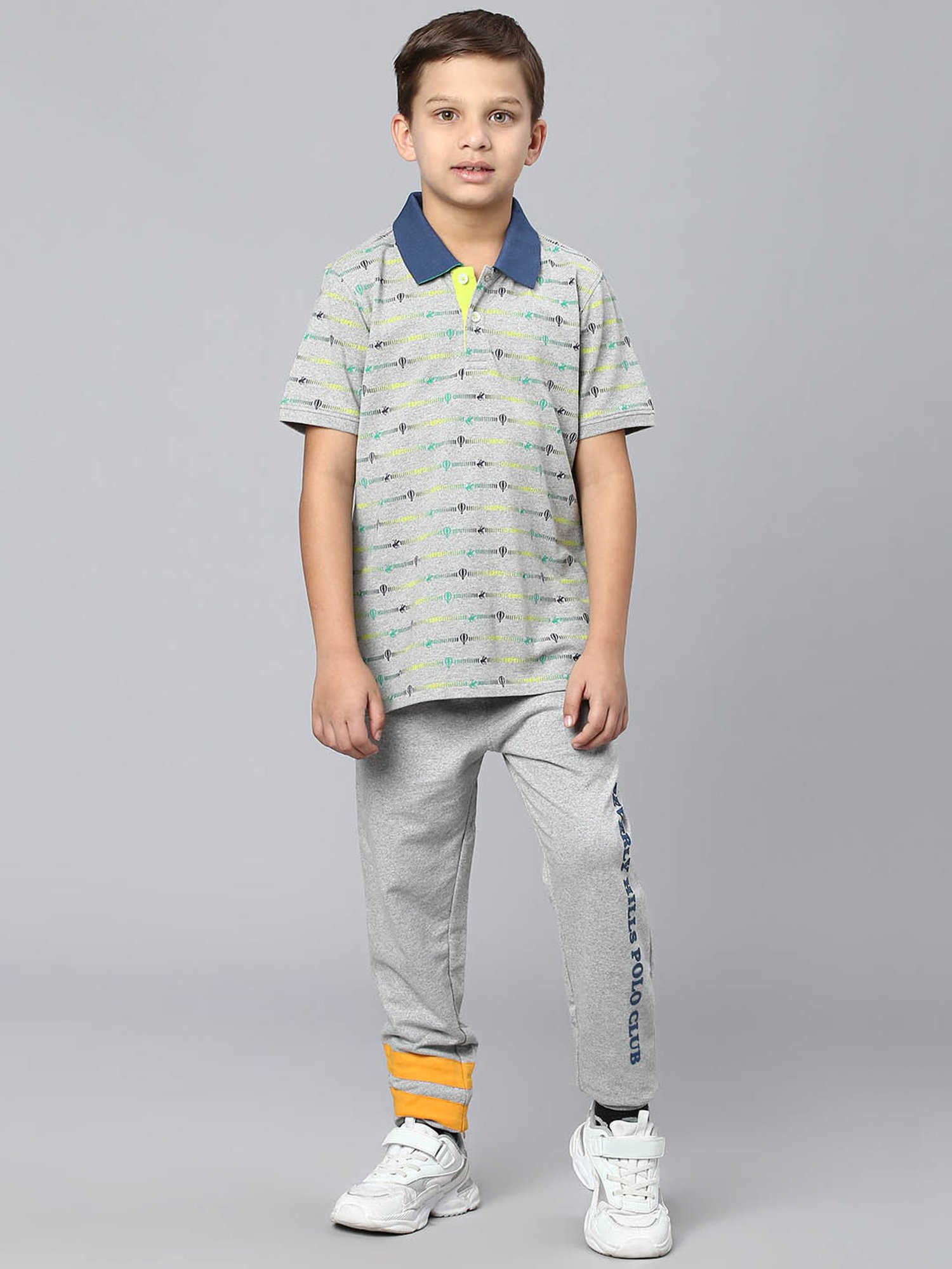 Beverly Hills Polo Club Boys Grey Printed Polo T-Shirt