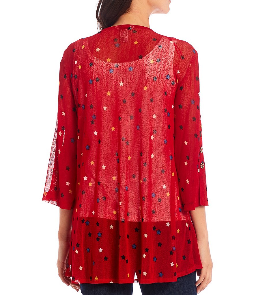 Ali Miles Petite Size Open Mesh Two Button Front 3/4 Sleeve Jacket