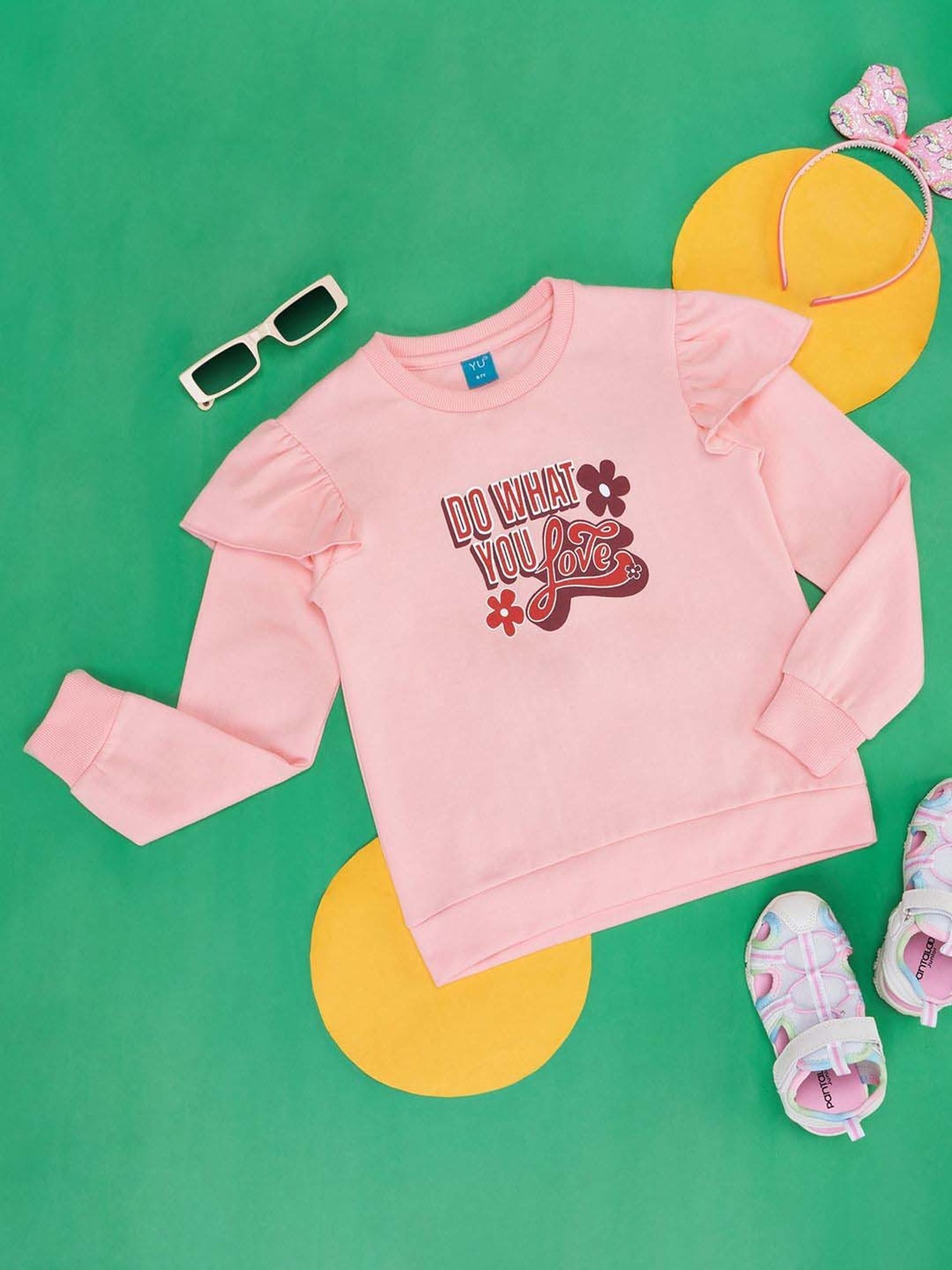 YU by Pantaloons Kids Pink Printed Full Sleeves Sweatshirt