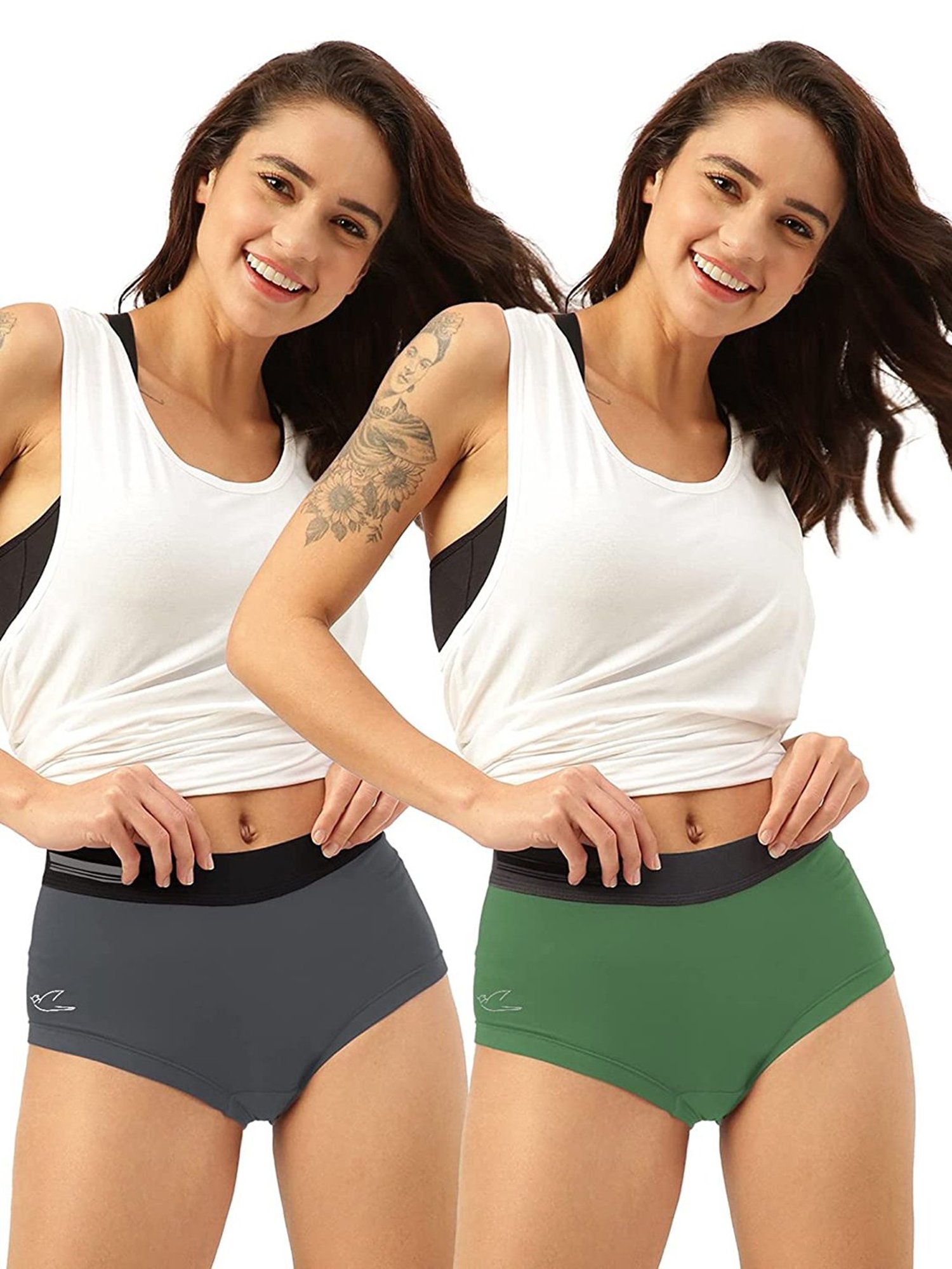 Freecultr Grey & Green Hipster Panty - Pack of 2