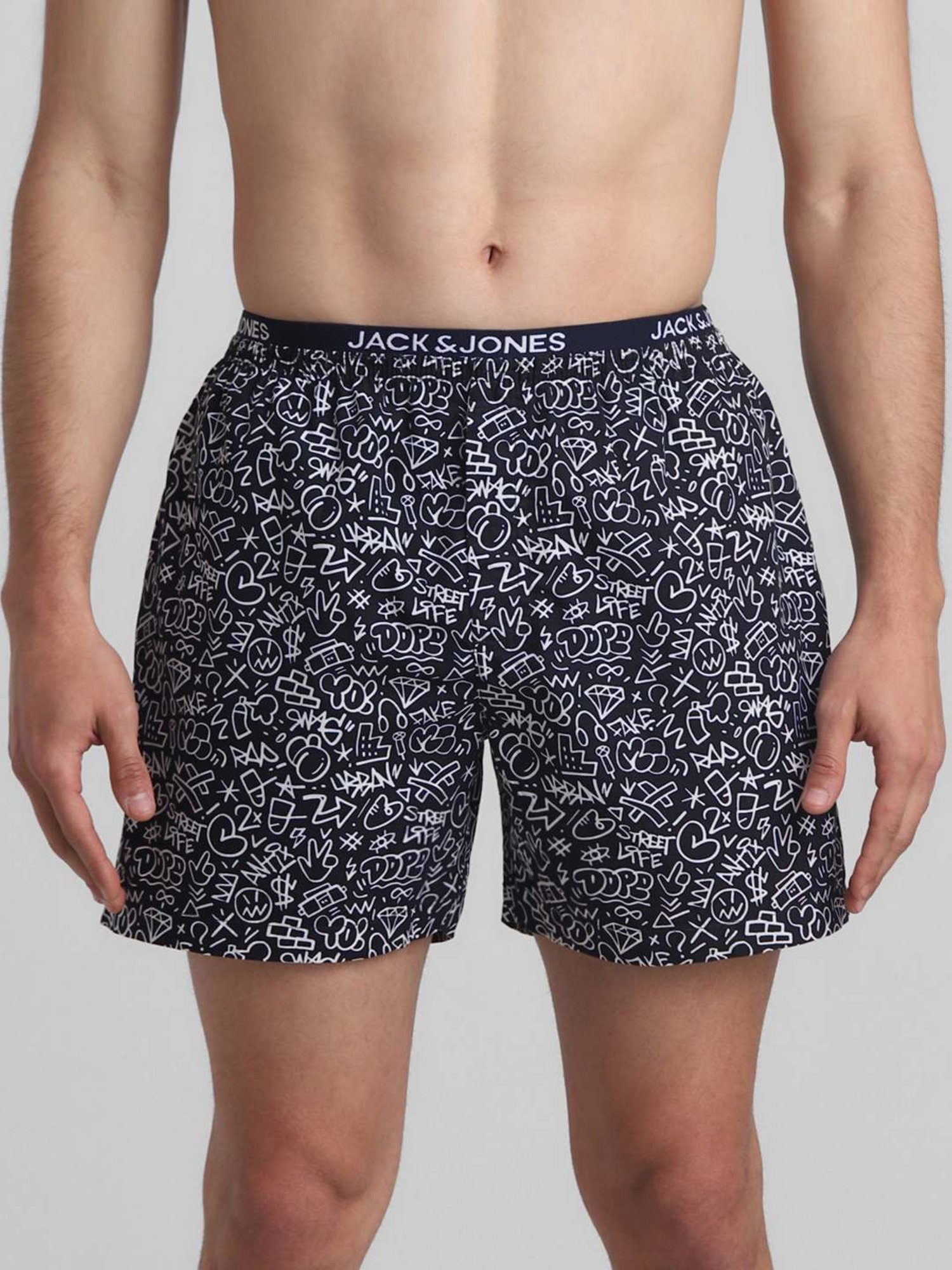 Jack & Jones Navy Blue Cotton Regular Fit Printed Boxers