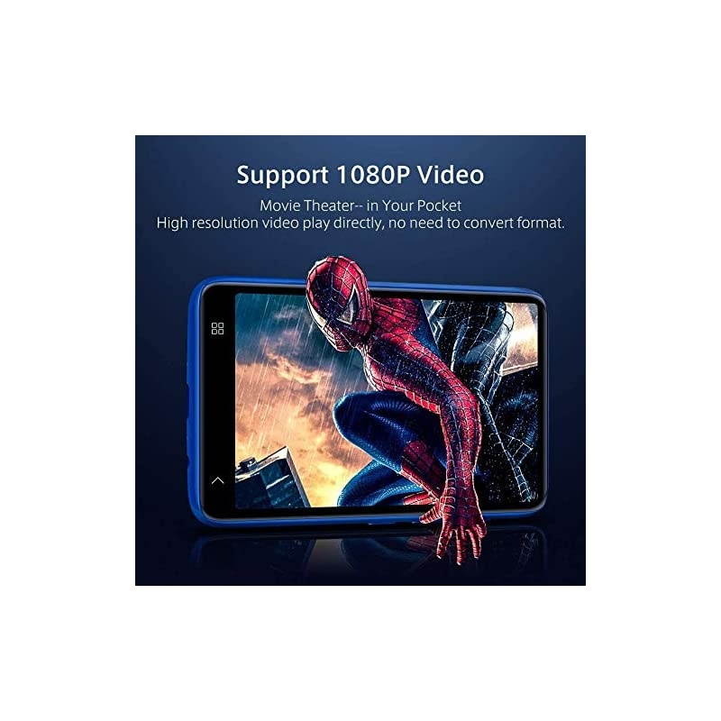 MP3 Player with Bluetooth, 4.0" Full Touchscreen Mp4 Mp3 Player with Speaker, 8GB Portable HiFi Sound Mp3 Music Player with FM Radio, Voice Recorder, E-Book, Supports up to 128GB TF Card Blue