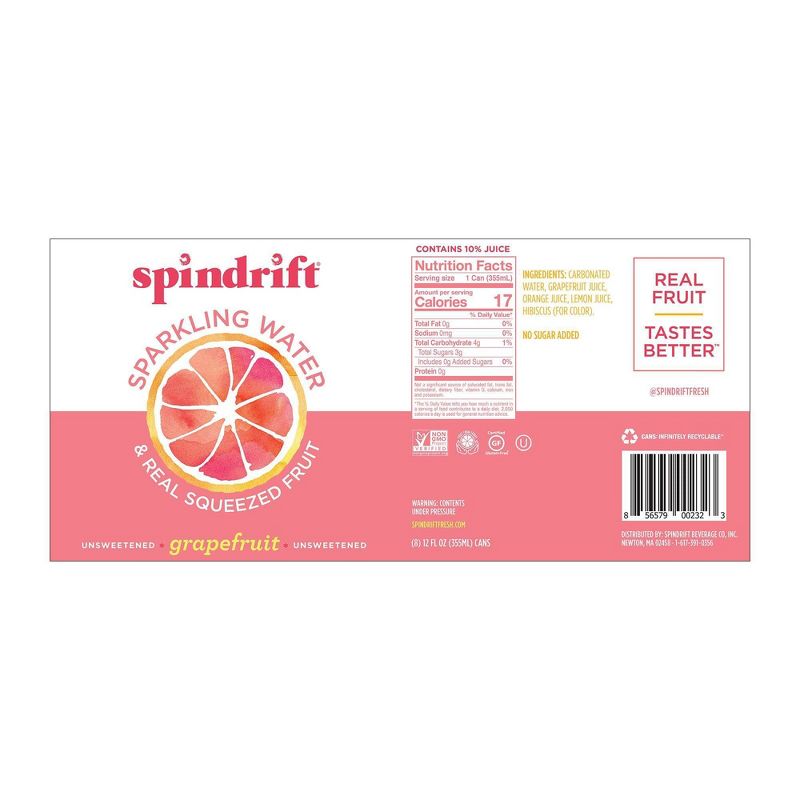 Spindrift Sparkling Water Grapefruit -8pk/12 fl oz Cans