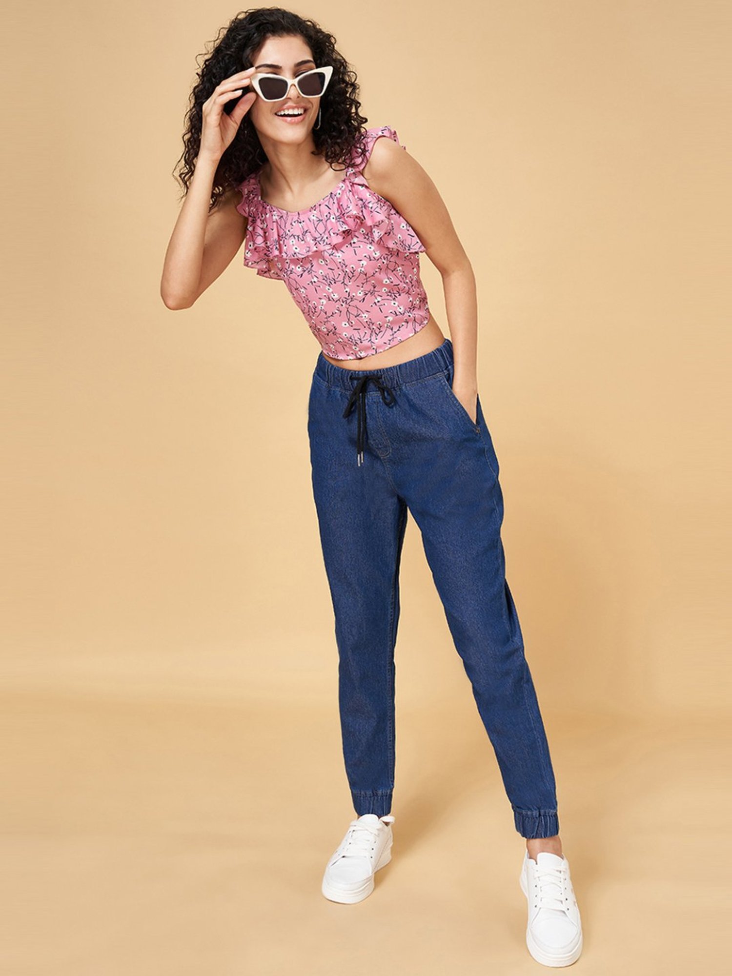 YU by Pantaloons Pink Printed Crop Top
