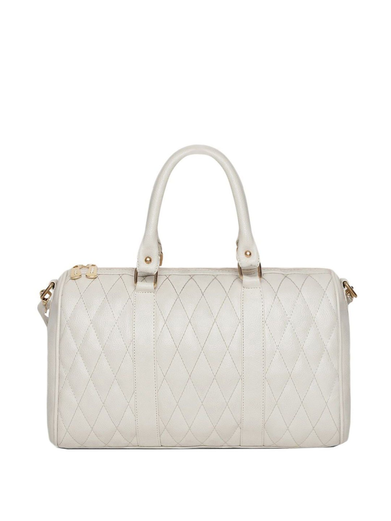 KLEIO White Textured Medium Bowler Handbag
