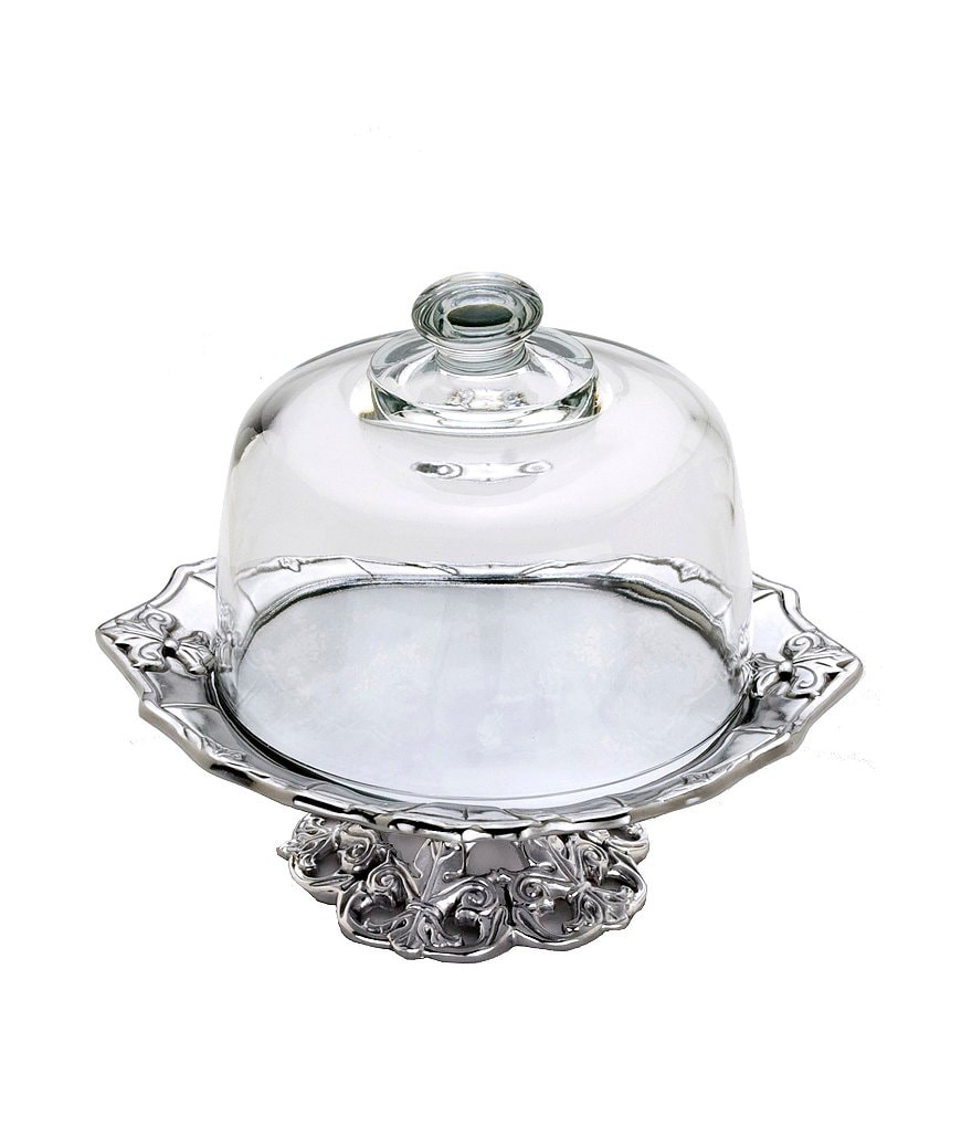Arthur Court Fleur de Lis Footed Plate with Glass Dome