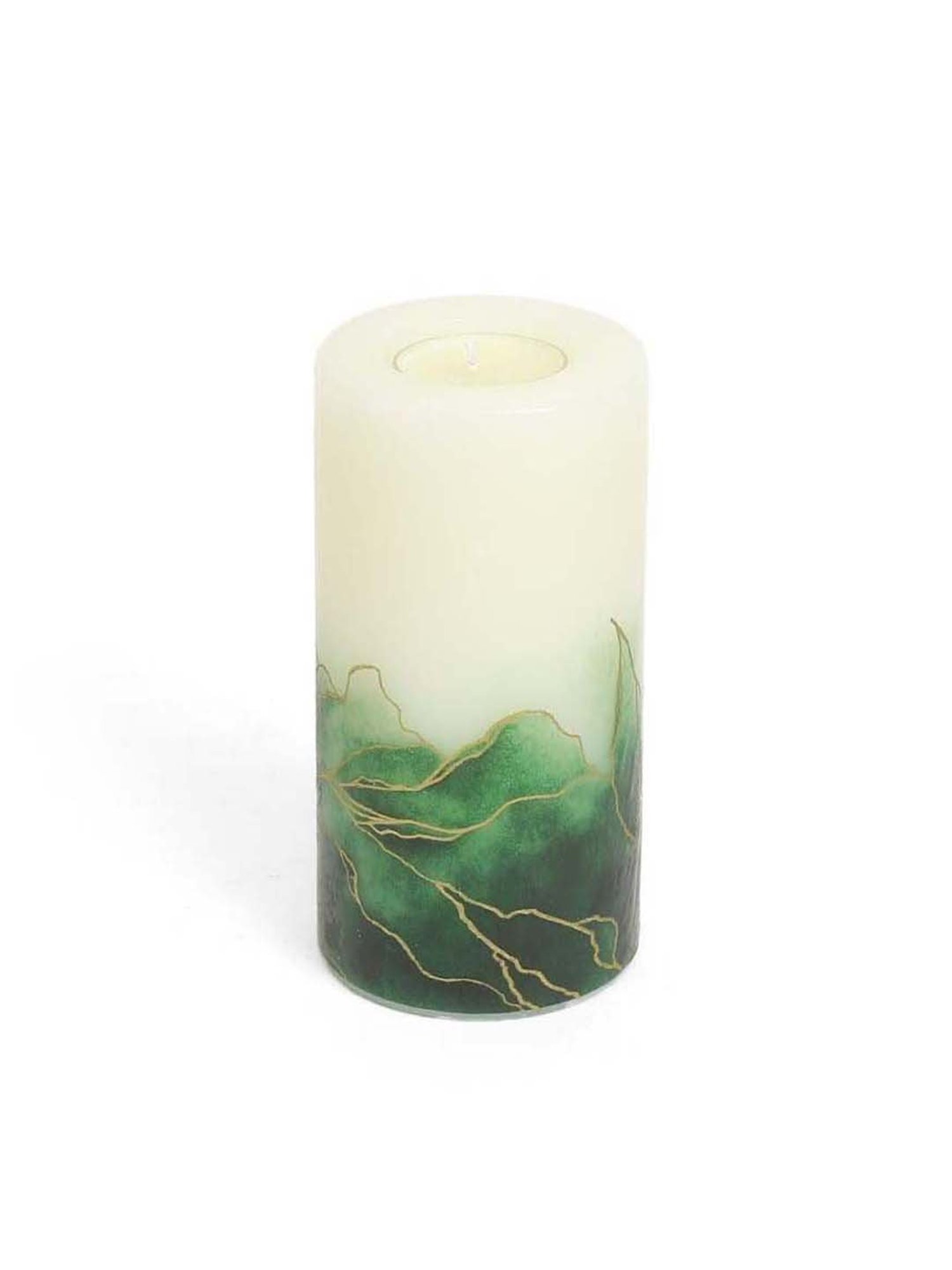 Home4U White & Green Wax 7 cm Pillar Candle - Set of 1
