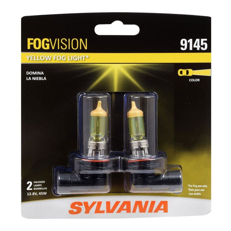 Sylvania 9145 Fog Vision Yellow Amber Exterior Vehicle Street Legal OEM High Performance Halogen Light Bulb Replacement Set, 2 Pack