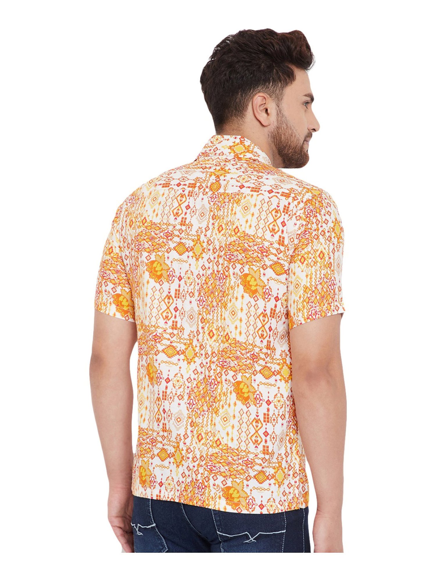 Even Yellow Slim Fit Printed Shirt