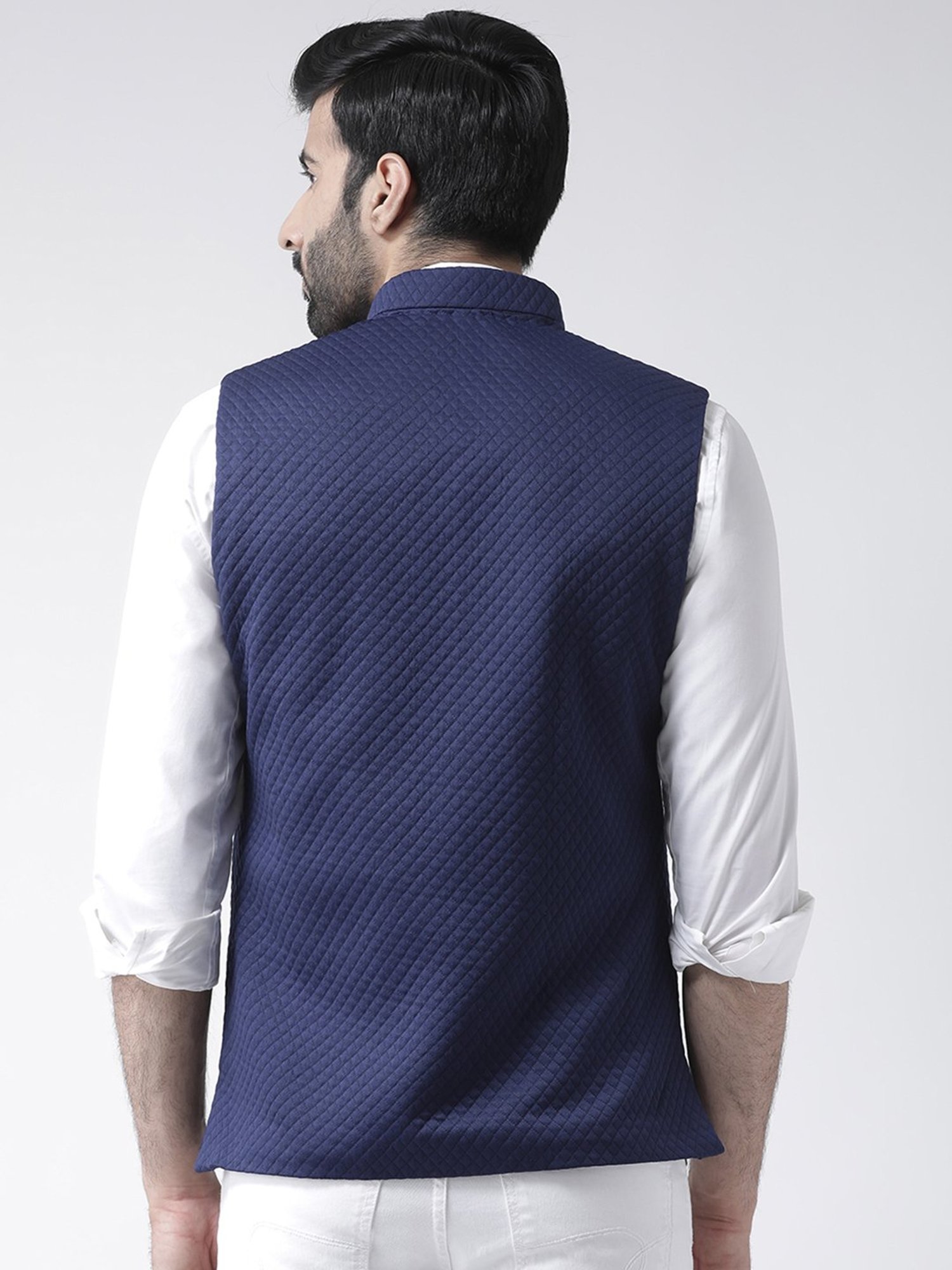Hangup Plus Navy Regular Fit Self Design Nehru Jacket