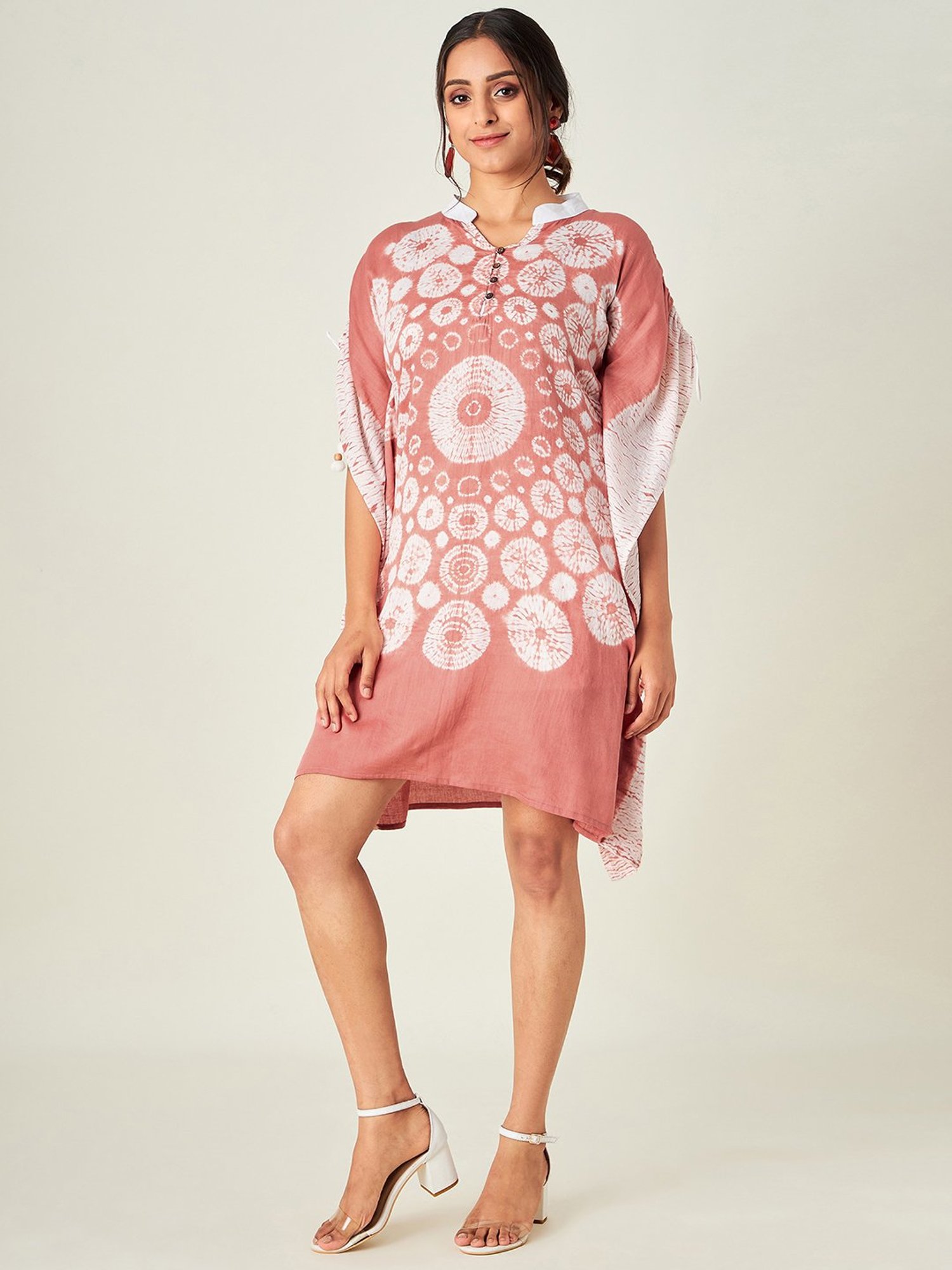 The Kaftan Company Peach Printed Kaftan Dress