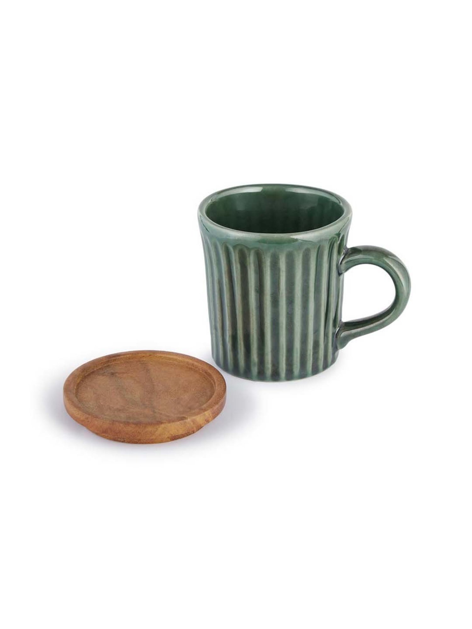Fabindia Ashvath Green Ceramic Mug With Lid (200 ML)