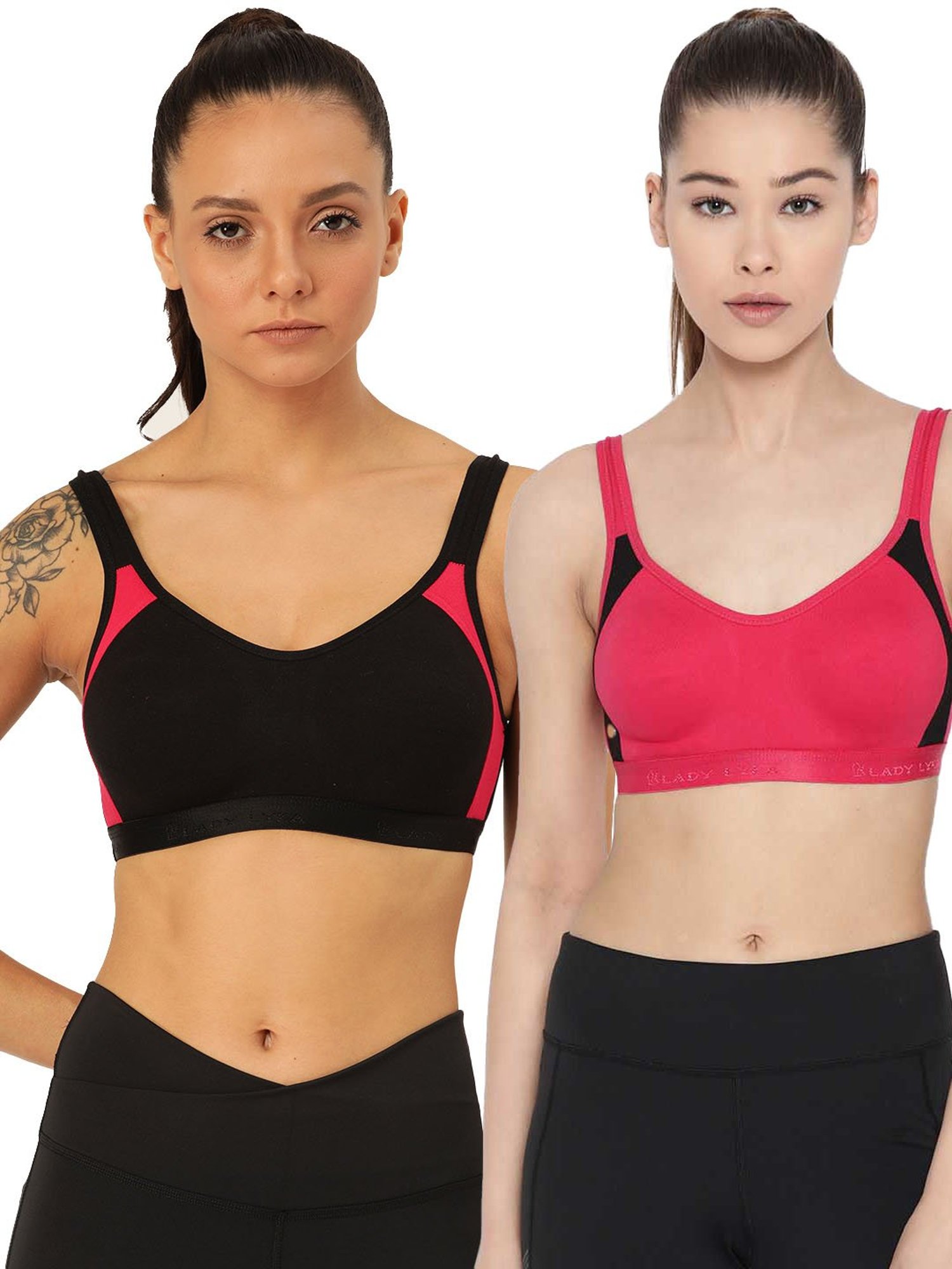 Lady Lyka Multicolor Non Wired Non Padded Sports Bra (Pack of 2)