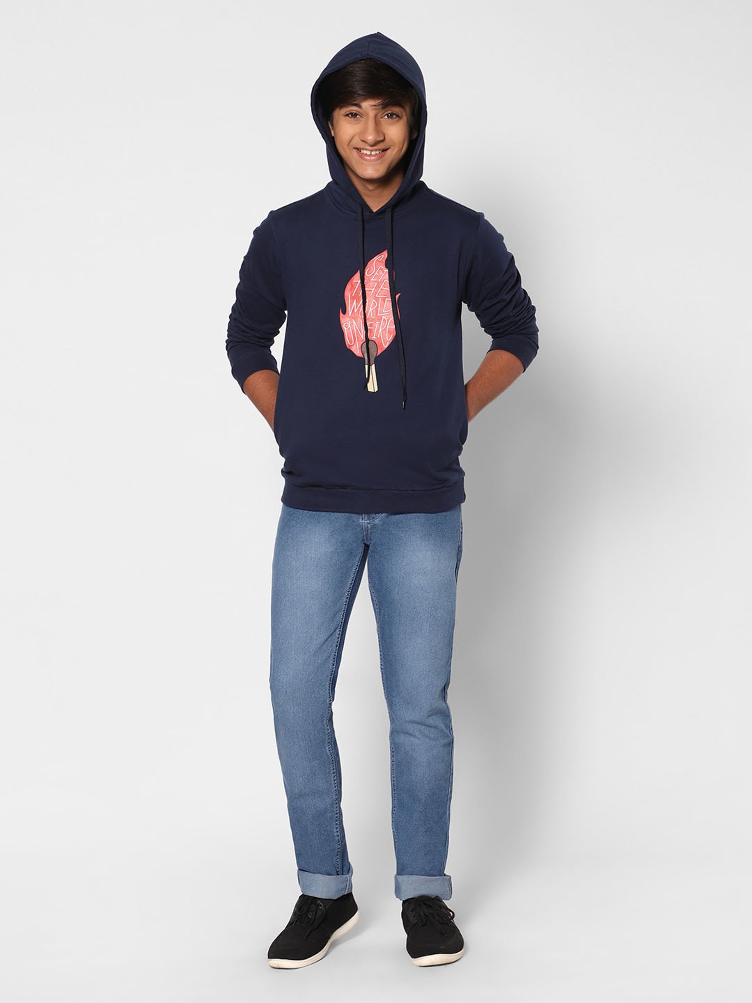 TeenTrums Boys Navy Printed Full Sleeves Sweatshirt