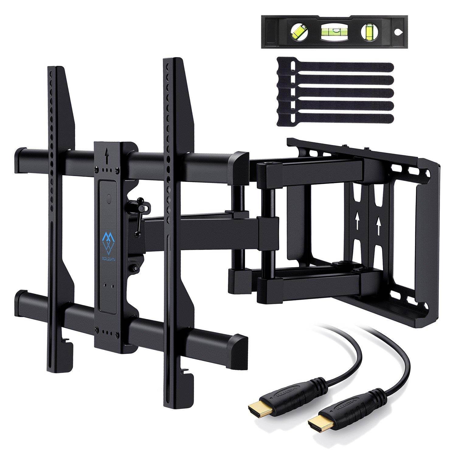 PERLESMITH TV Wall Mount Bracket Full Motion Dual Articulating Arm for Most 37-70 Inch LED, LCD, OLED, Flat Screen,Plasma TVs up to 132lbs VESA 600x400mm with Tilt, Swivel and Rotation