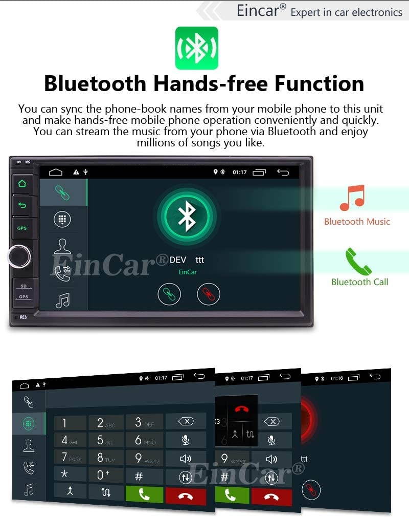 EinCar Double Din Stereo Touch Screen Car Radio Android 10.0 GPS Navigation Bluetooth 7" Digital Capacitive Touchscreen No-DVD Car Player 1G RAM+16G ROM Wifi/4G/HD 1080P Video/Mirror Link/SWC