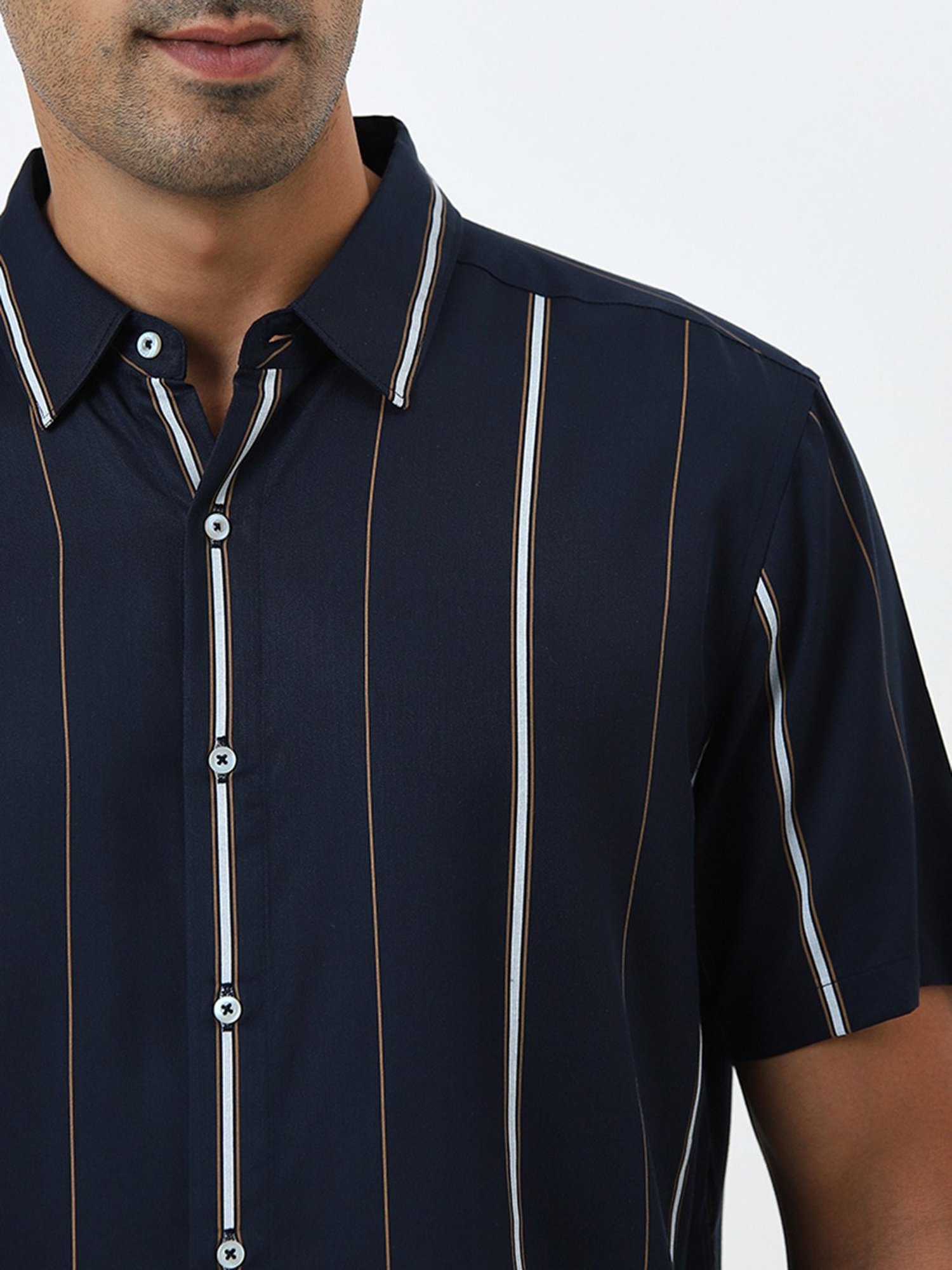 Ascot by Westside Navy Stripe Printed Relaxed-Fit Shirt