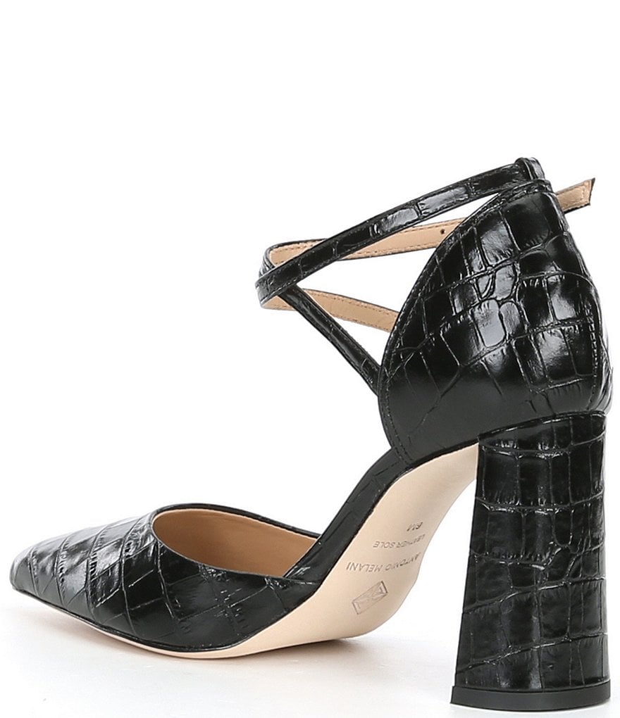Deltan Tessa Croc-Embossed T-Strap Block Heel Pumps
