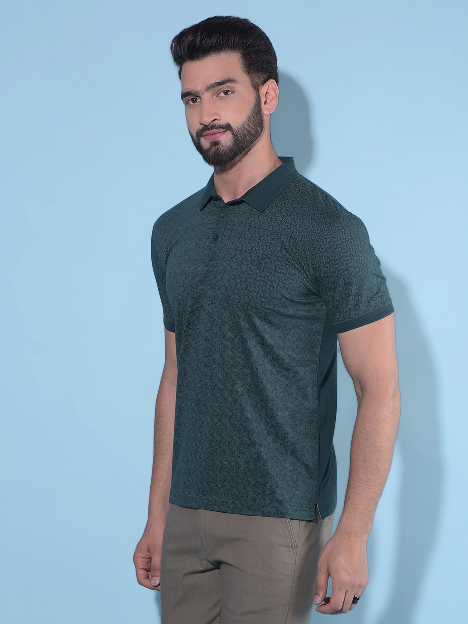 Crimsoune Club Green Cotton Slim Fit Printed Polo T-Shirt