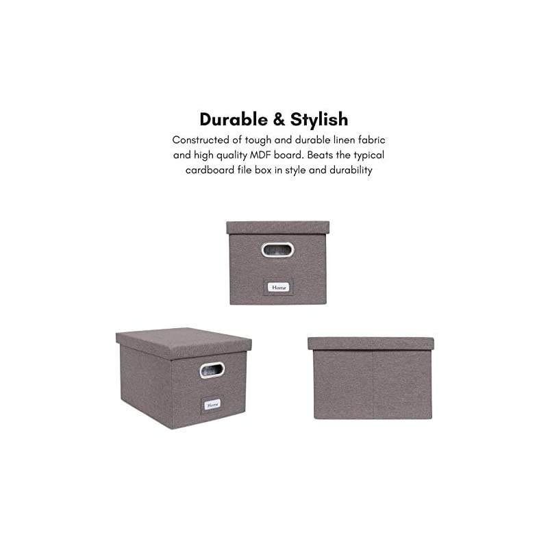 Collapsible File Storage Organizer with Lid - Decorative Linen Filing & Storage Office Box &ndash; Hanging Letter/Legal Folder &ndash; Home Office Bins Cabinet &ndash; Grey Container - 2 Pack