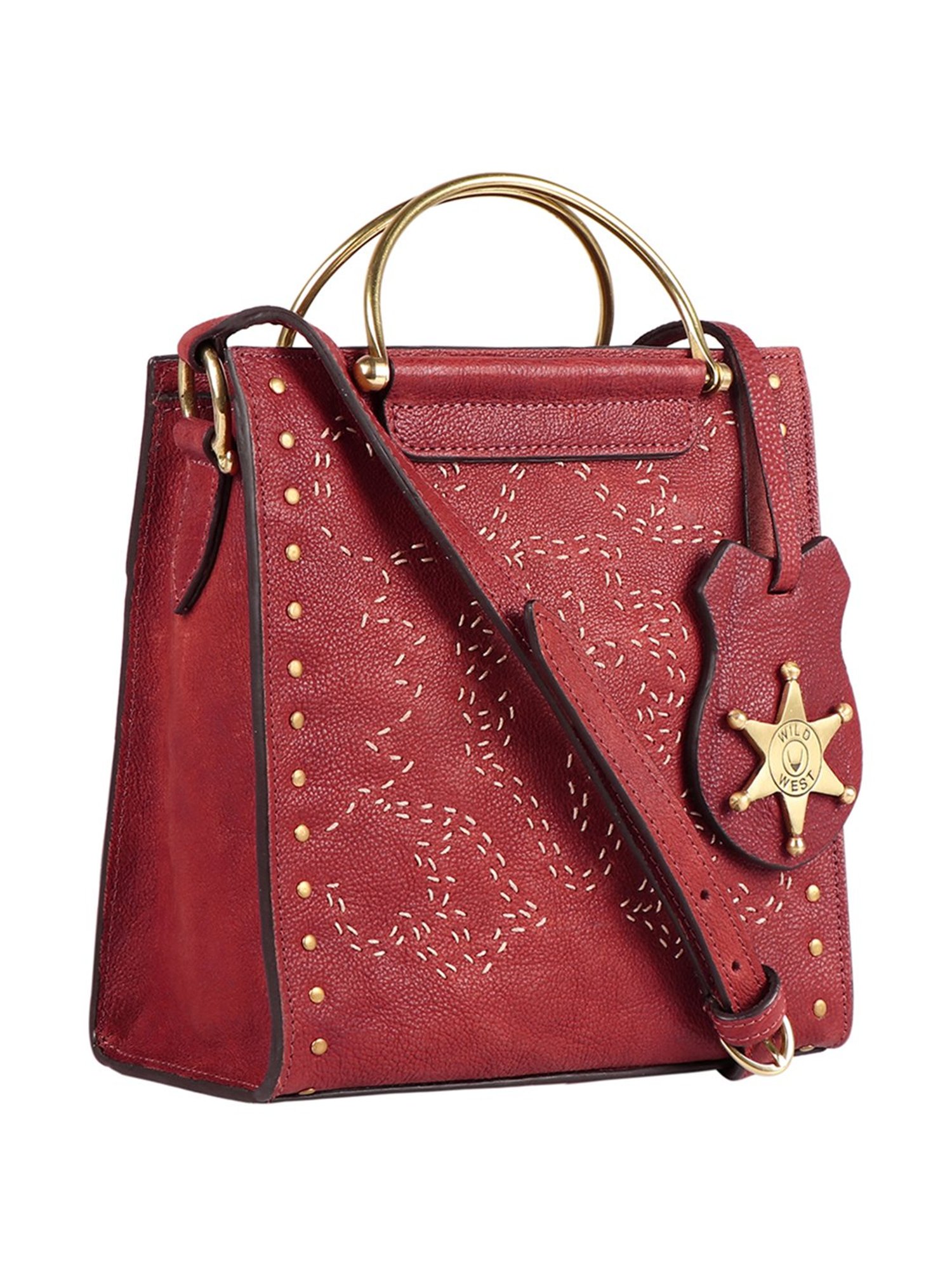Hidesign Wild West Red Embroidered Medium Handbag