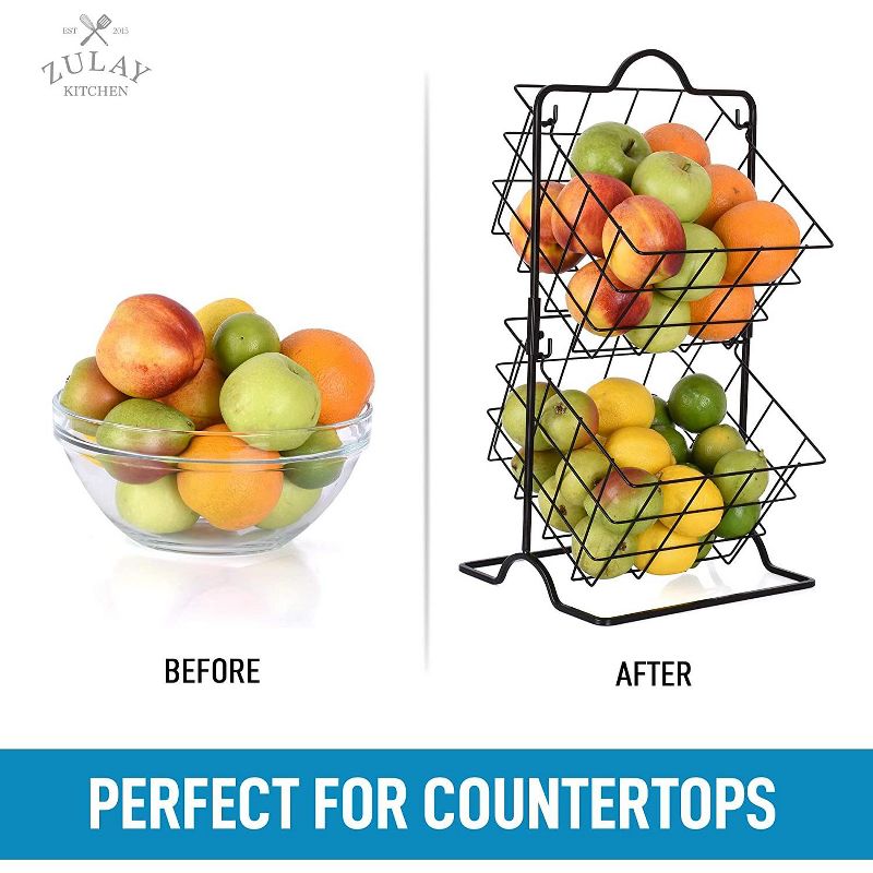 Zulay Kitchen 2 - Tier Freestanding Fruit Stand Storage & Organizer Durable Steel Metal Fruit Basket