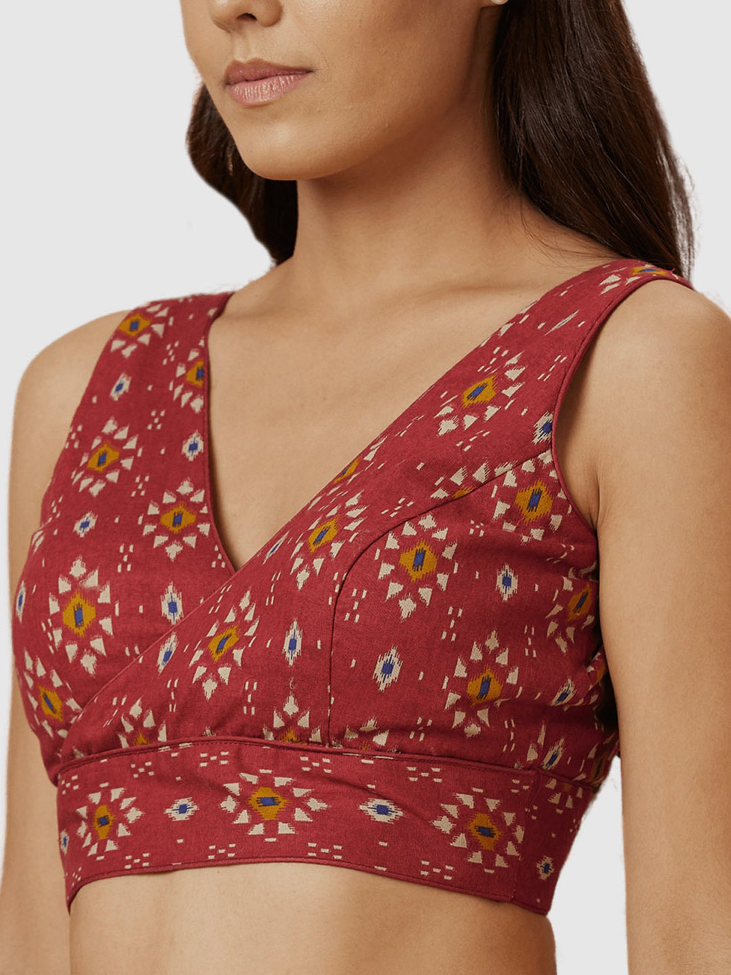 Salwar Studio Red Cotton Printed Blouse