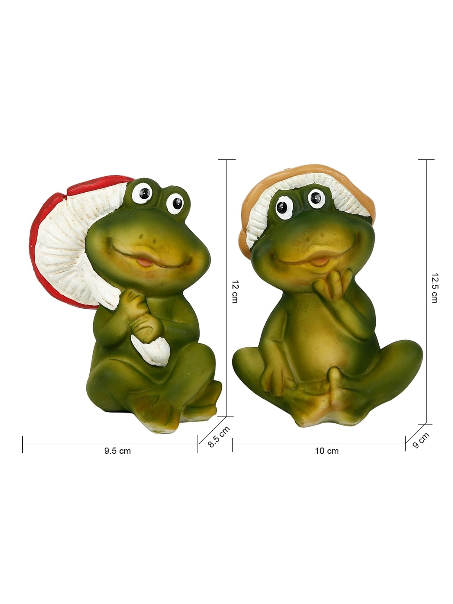Tayhaa Multicolor Polyresin mushroom frog showpieces - Set of 2