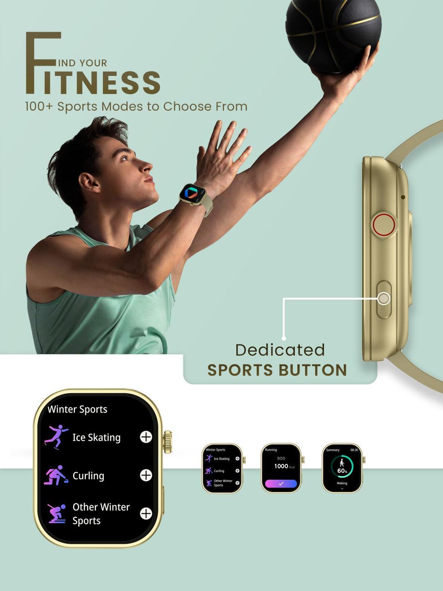 Hammer Tussle BT Calling Smartwatch with 2.01 inch HD Display & Voice Assistant (Champagne Gold)