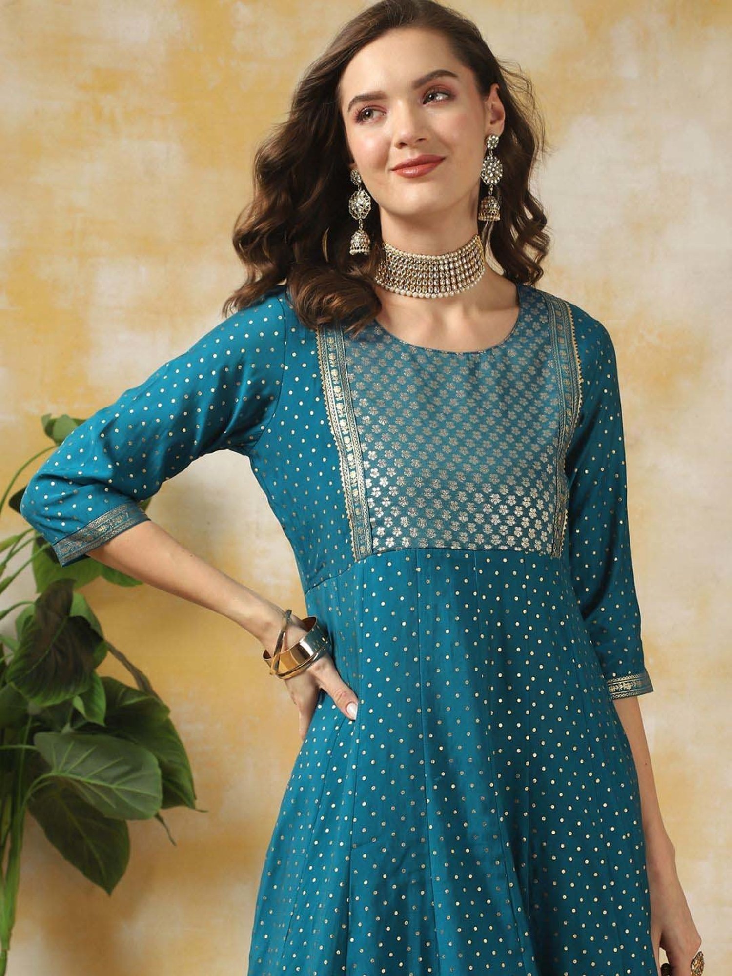 Rangita Blue Woven Pattern Kurta Pant Set