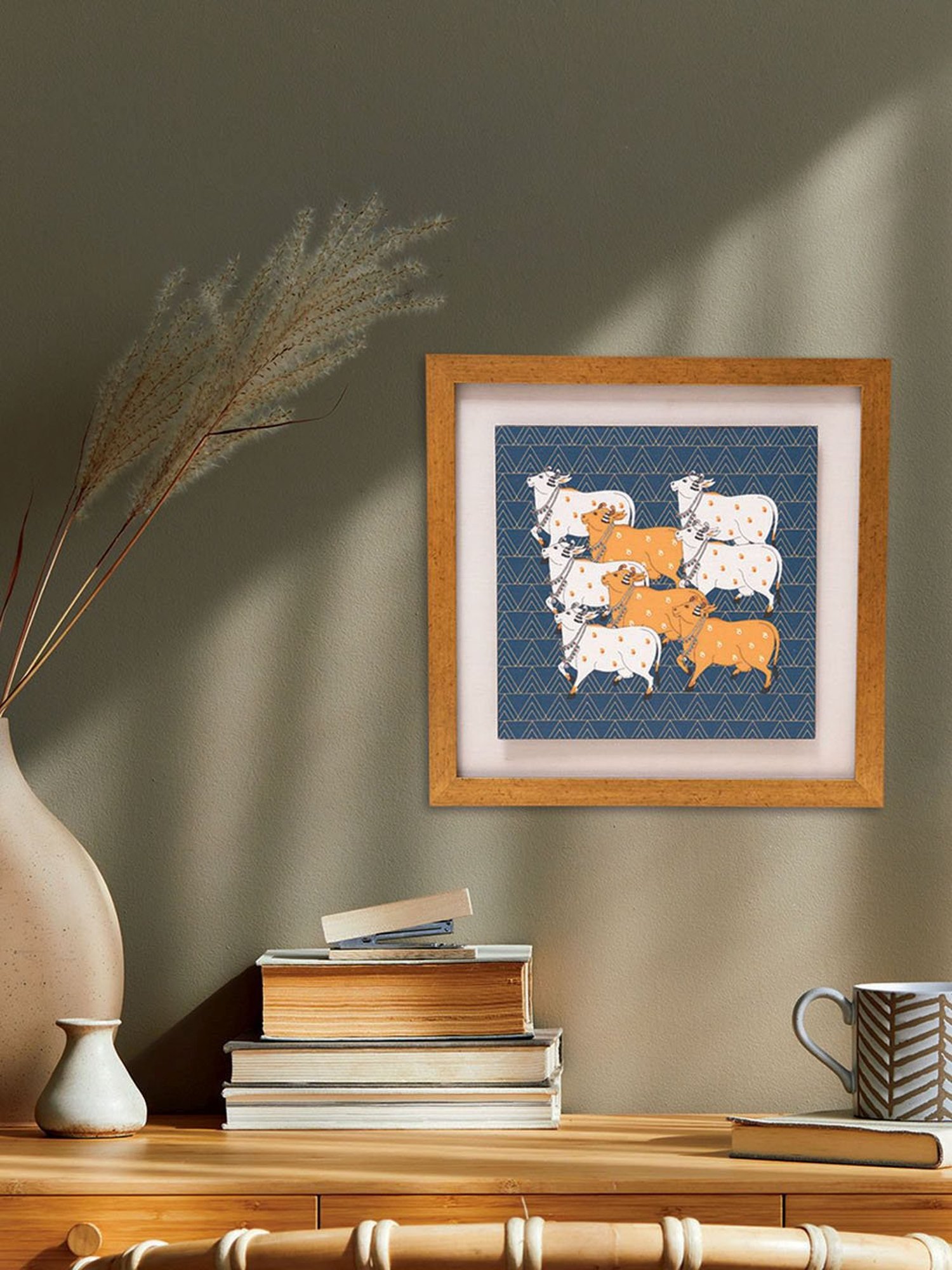 ICraft Blue & White Canvas Sangam Pichwai Wall Art - Set of 1