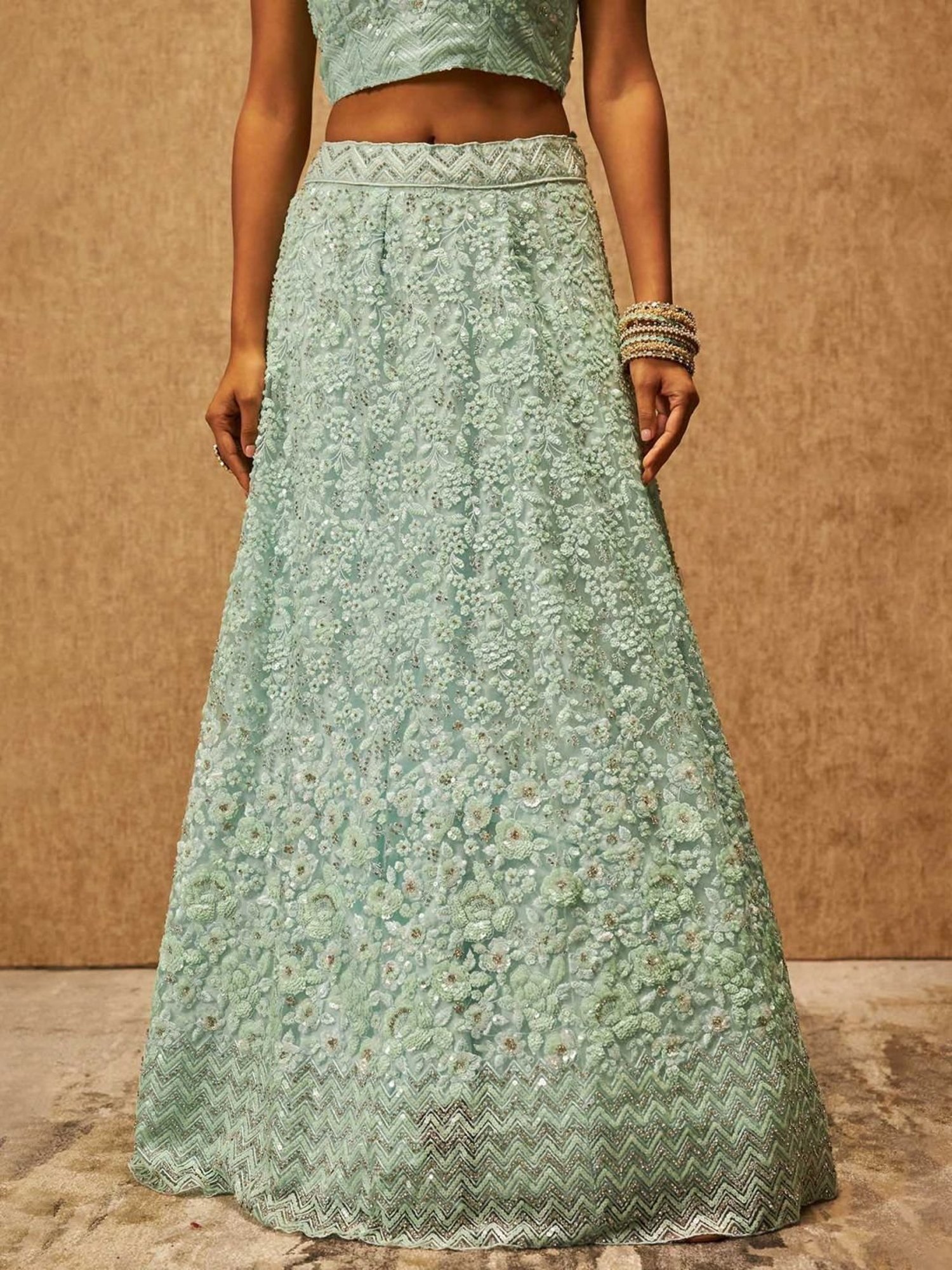 Soch Powder Blue Embellished Unstitched Lehenga Choli Set With Dupatta