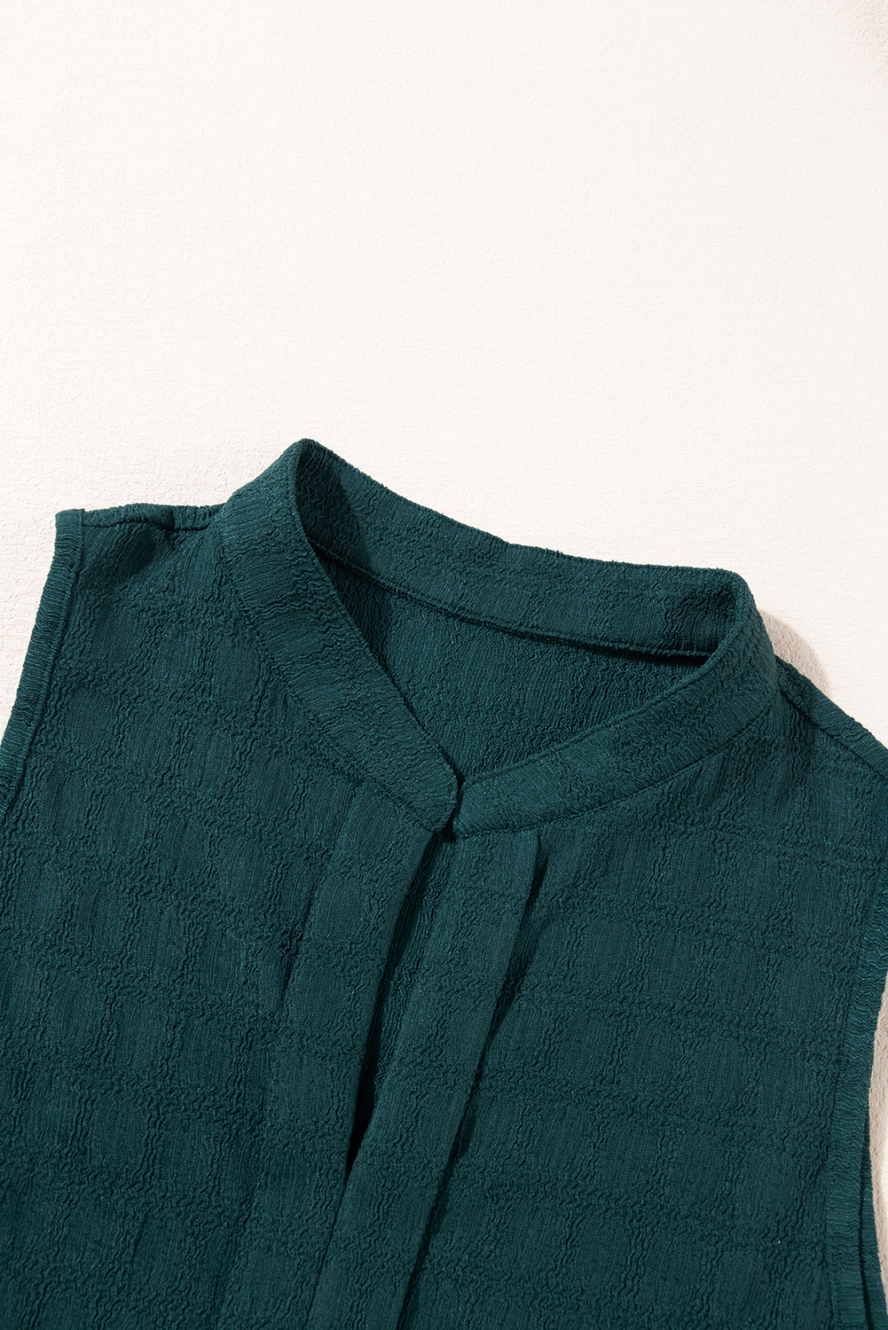 Sea Green Textured Split V Neck Sleeveless Shirt