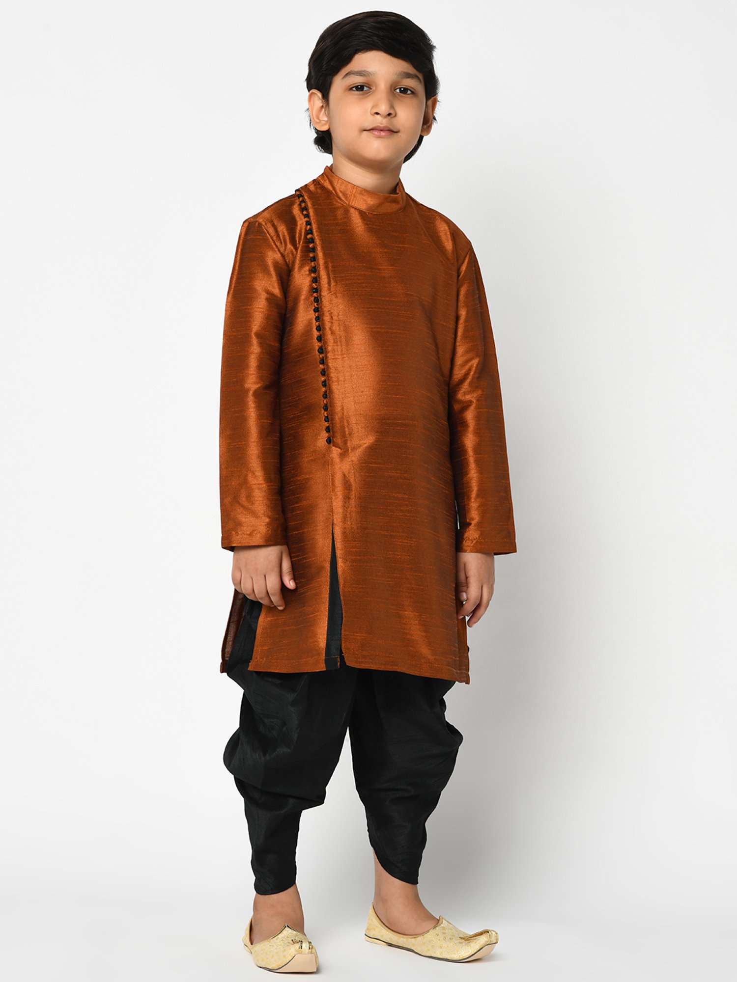 Deyann Kids Rust & Black Solid Full Sleeves Kurta with Dhoti